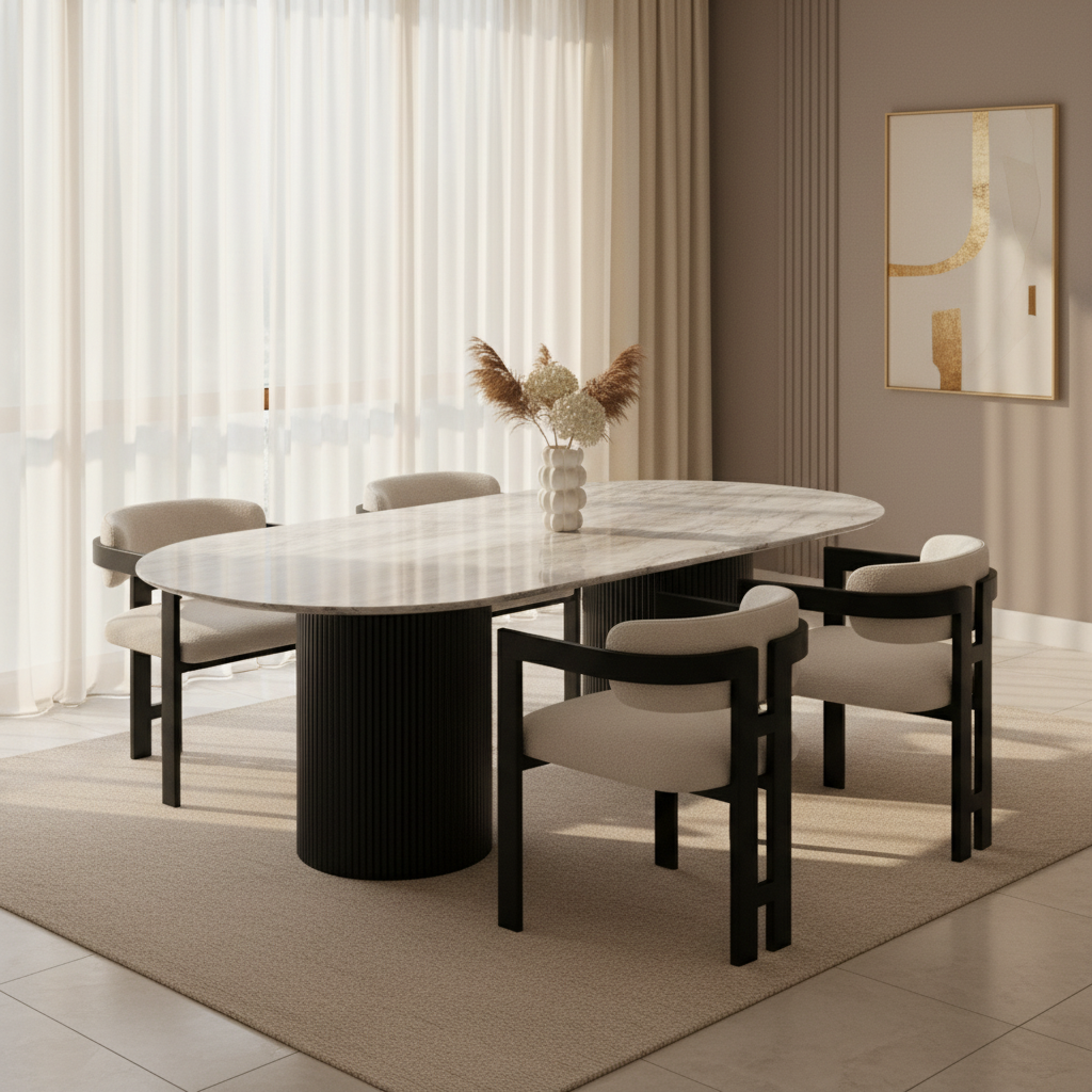 200cm Dining Table with Cream Boucle Chairs - Beautiful Setting