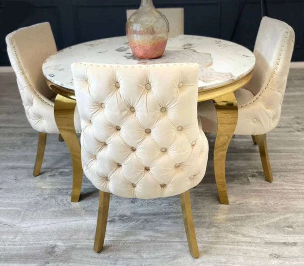 Amor Velvet Dining Chair (Beige/Gold)