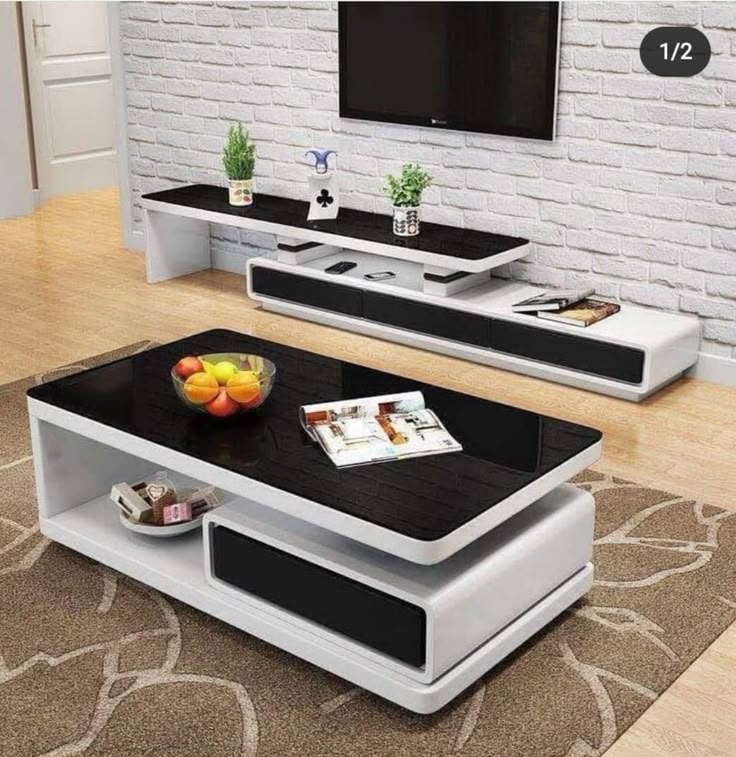 Austin TV Unit with matching Coffee Table (Black/White) 184 cm
