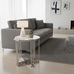 55cm side table with white marble top in modern setting