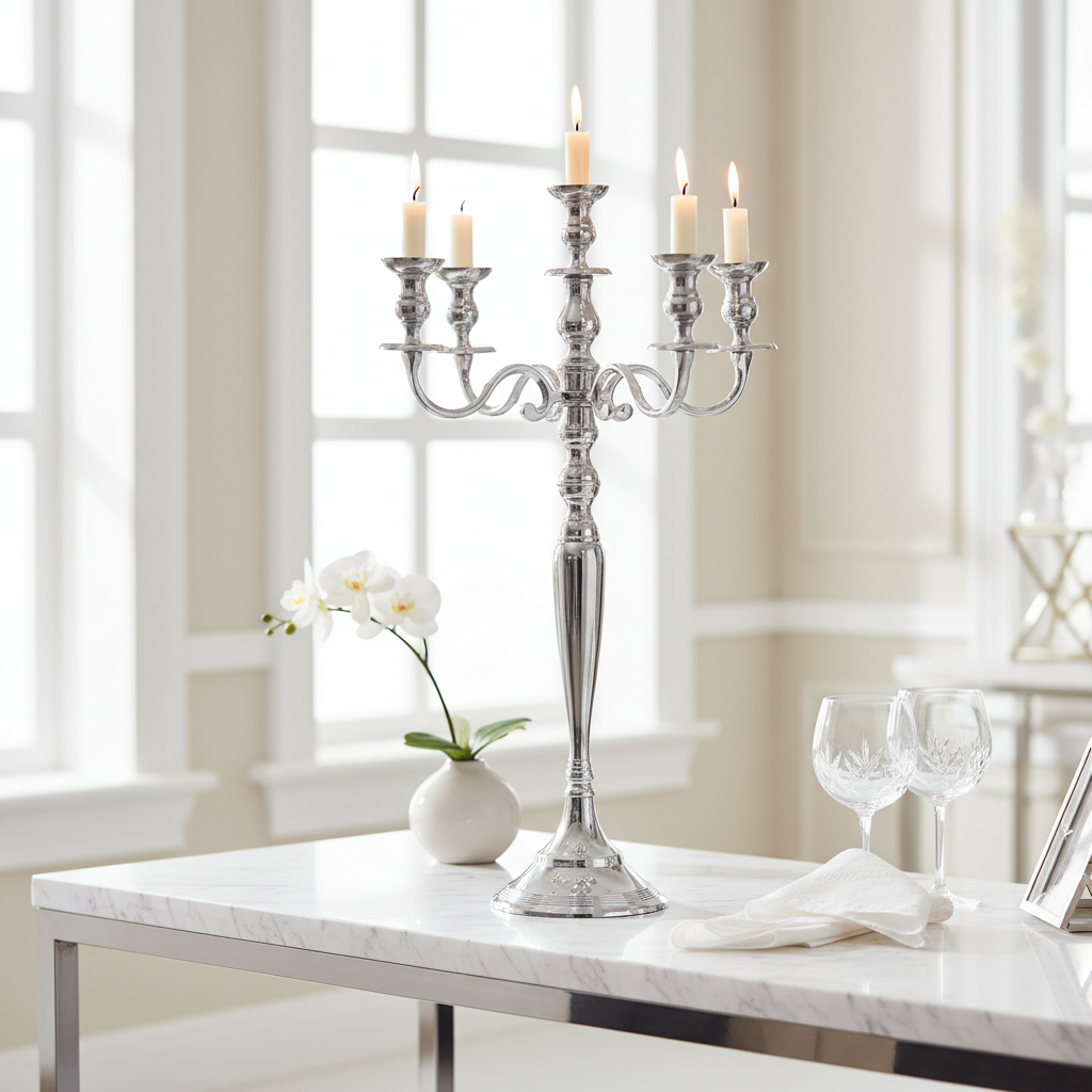 70cm silver candelabra in light elegant setting
