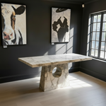 StoneLuxe Solid Marble Dining Table (200 cm) Grey/White