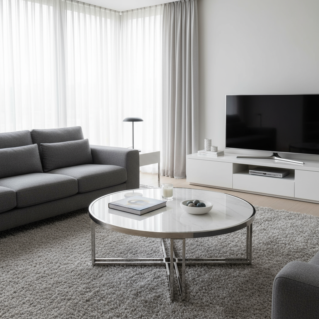 90cm coffee table with white marble top in modern setting