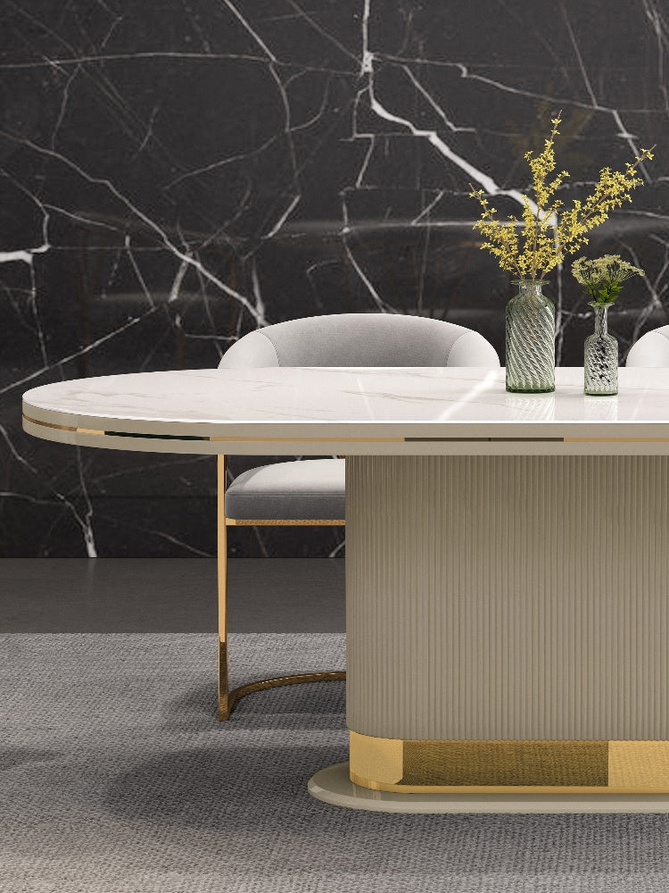 Alexa Glossy Stone and Gold Dining Table (180 cm)