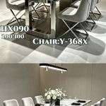 Chromis Marble Dining Table (White/Charcoal/Silver)