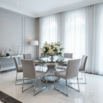 The Black Tempered Glass Empire Dining Table (Available in Gold or Silver) 120 cm or 150 cm