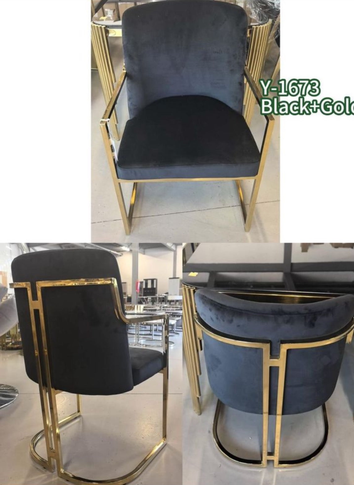 Lia Velvet Dining Chair (Black/Gold) Sold per set of 2