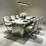 Chromis Marble Dining Table (White/Charcoal/Silver)