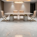 The Hexen Sintered Stone Marble Dining Table (300 cm) White/Gold