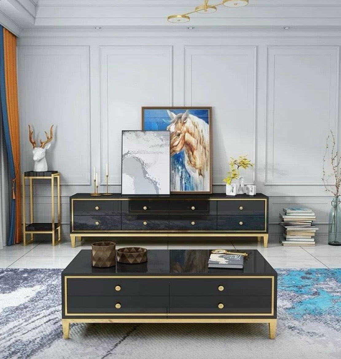Antonio Glossy TV Stand with matching Coffee table - Combo Deal (Available in Black or White)