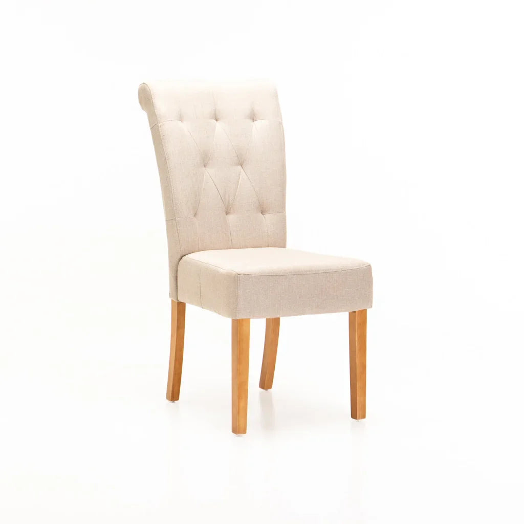 Fabric Chesterfield Dining Chair (Available in Dark Grey, Cream/Wallnut or Cream/Natural)