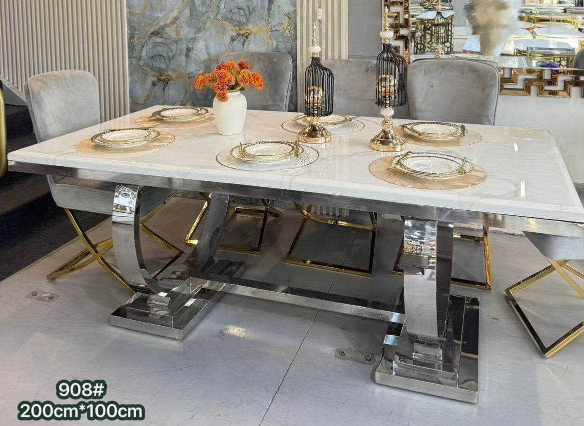 Capri Marble Dining Table (200 cm) Available in Gold or Silver