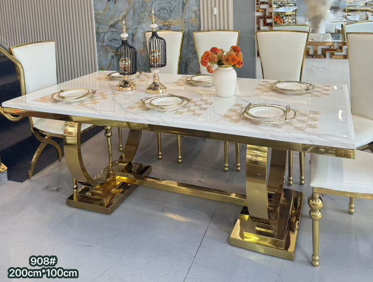 Capri Marble Dining Table (200 cm) Available in Gold or Silver