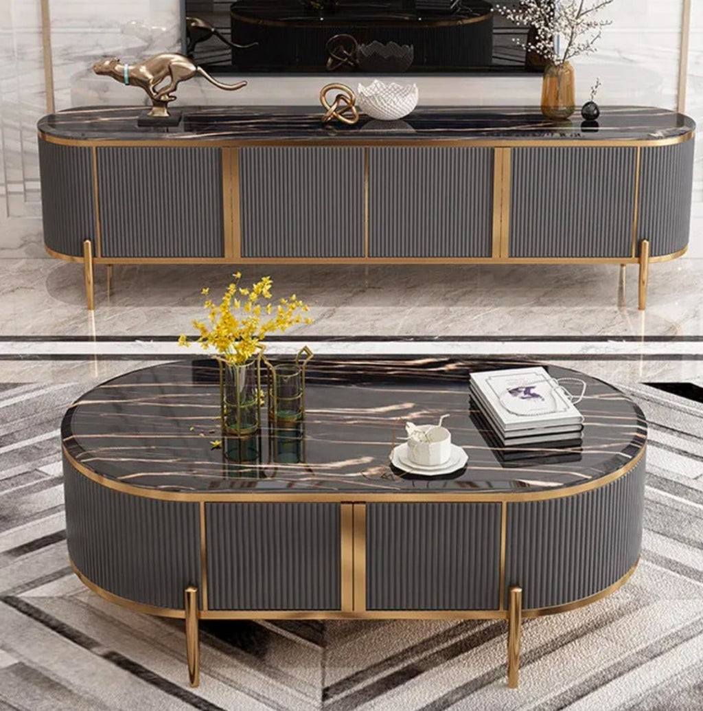 Azalea TV Unit (200 cm) and Coffee Table Set (Available in White or Grey)