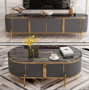 Azalea TV Unit (200 cm) and Coffee Table Set (Available in White or Grey)