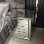 Mia Studded 3 Drawer Mirror Pedestals (Silver) Sold as a set of 2