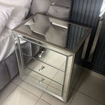Mia Studded 3 Drawer Mirror Pedestals (Silver) Sold as a set of 2