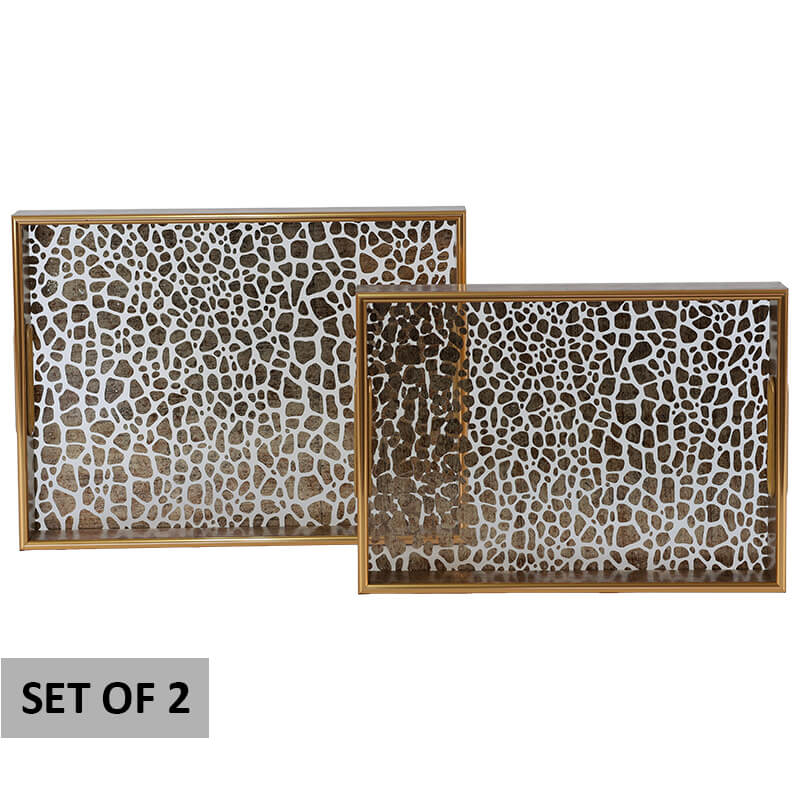 Decorative Gold Tray (40 x 30/35 x 25 cm) Set of 2