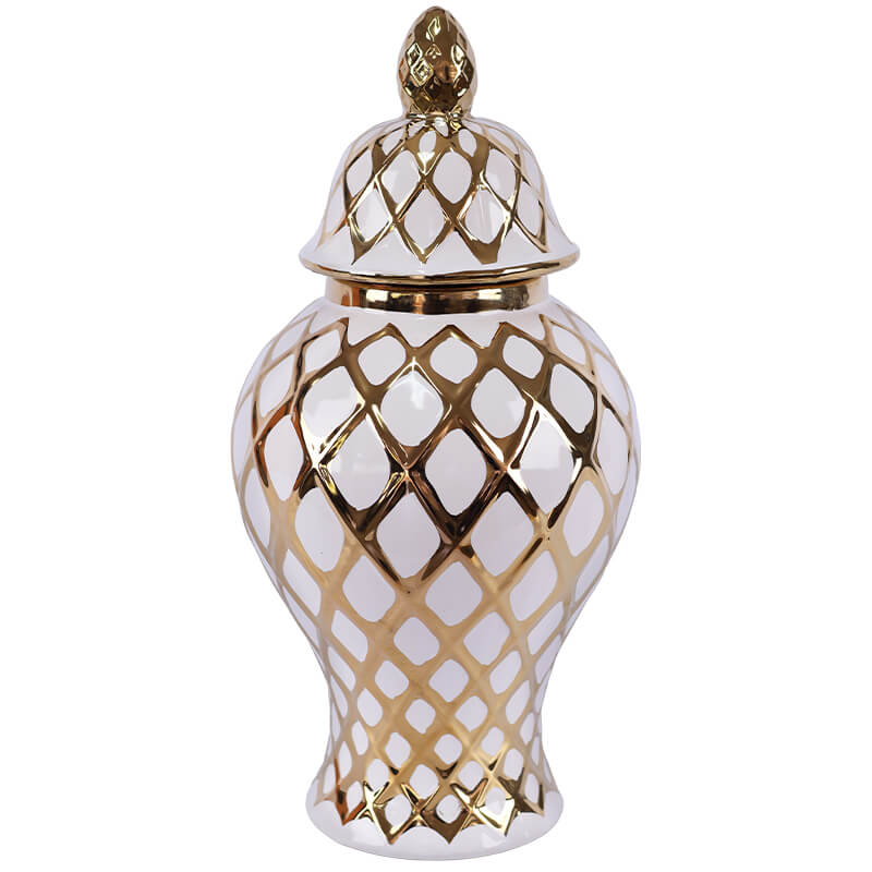 Gold and White Ginger Jar/Lid (40 cm)