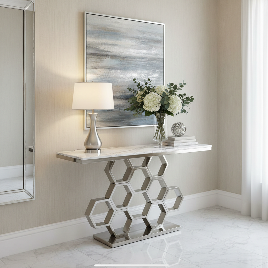 Honeycomb Console/Entryway Table (140 cm) Available in Gold or Silver ...