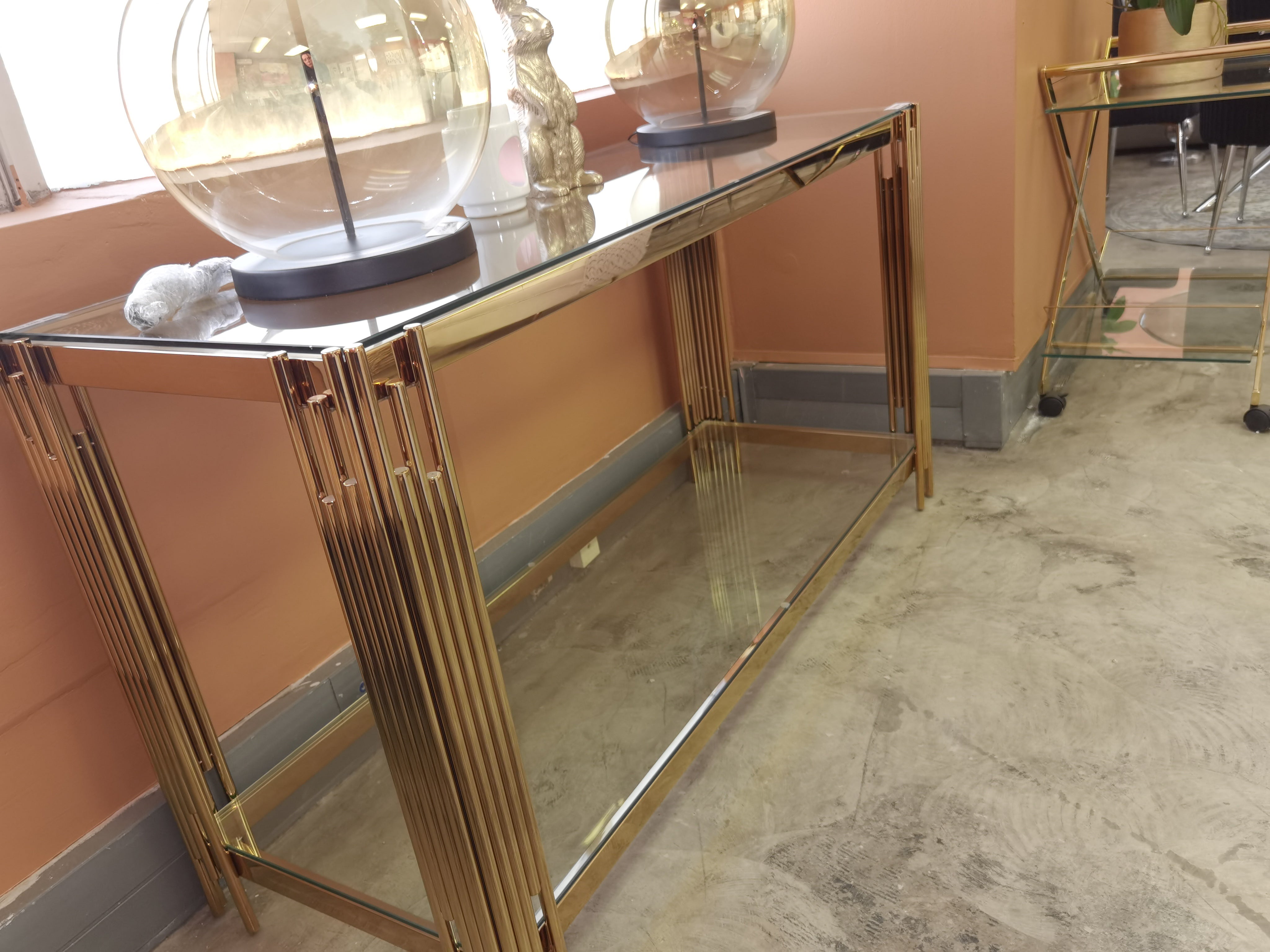 Marcy Console Table (Available in Gold or Silver, Clear Glass)