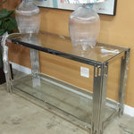 Marcy Console Table (Available in Gold or Silver, Clear Glass)