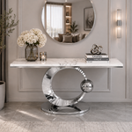 Luna Orb Marble Console Table (140 cm) Available in Silver or Gold