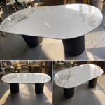 Romano Oval Marble Dining Table (200 cm) White marble veining/Black