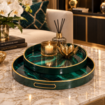 Green/Gold acrylic round tray set (45/36 cm)