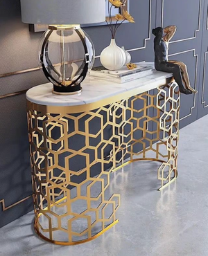 Claudia Marble Console Table (140 cm) Available in Rose-Gold/Gold or Silver