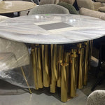 PROMO DEAL - Imperio Luxe Marble Dining Table (130 cm) with 4 x Zenvy PU Leather Dining Chairs(White/Gold)