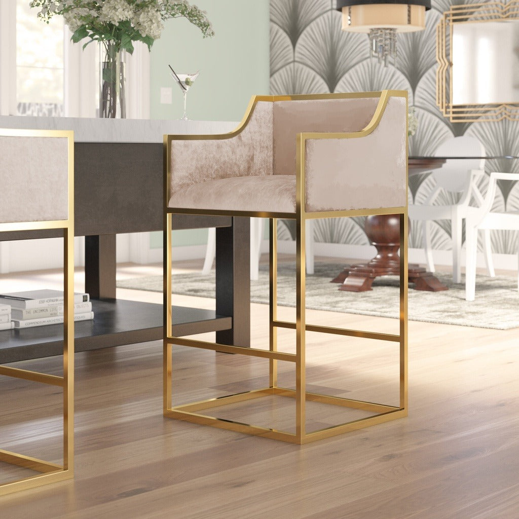 Karishma Velvet Bar Stools (Various Colours in Gold Frames)