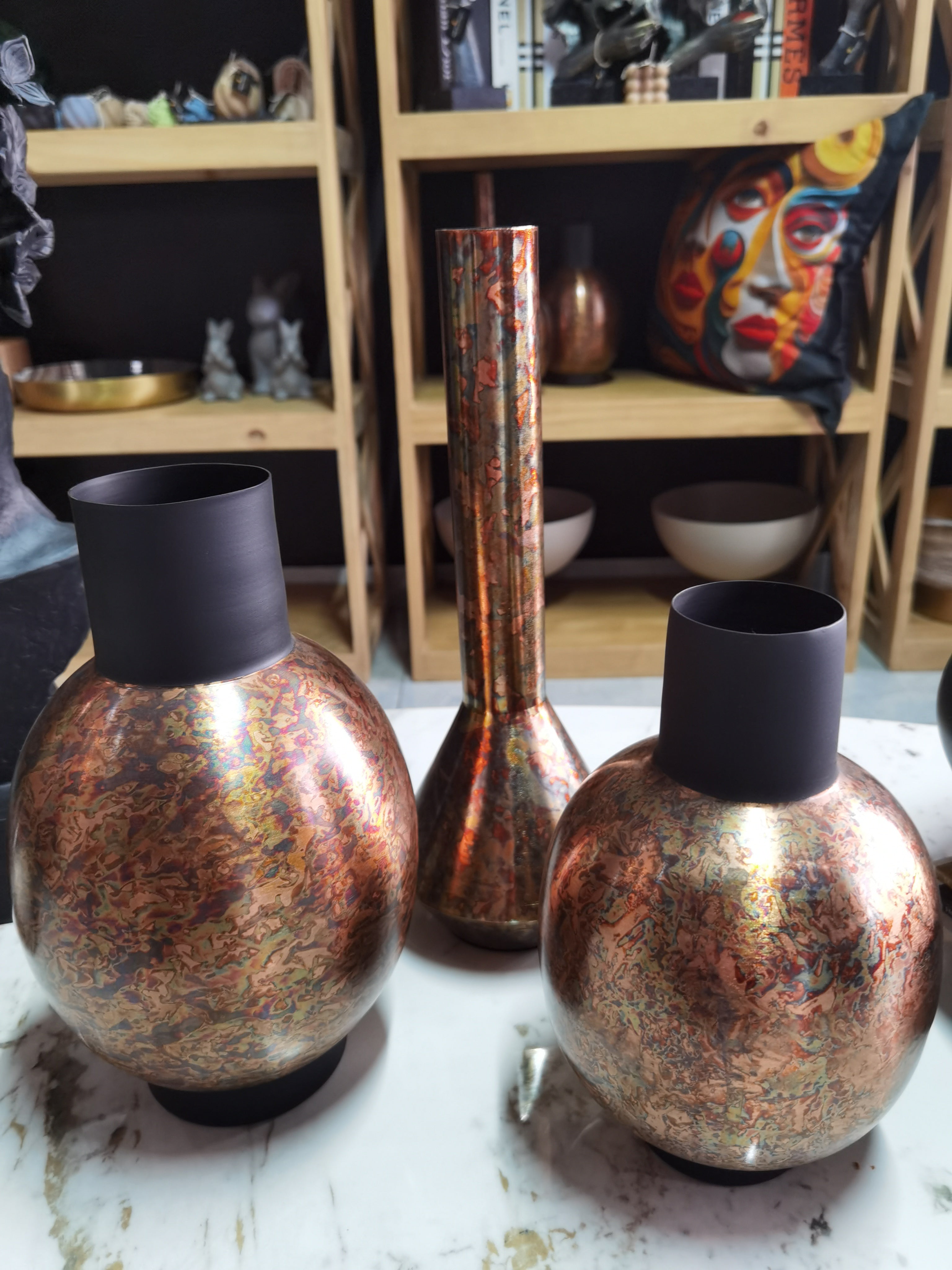 Tall Antiq Black and Copper Vase (36 cm)