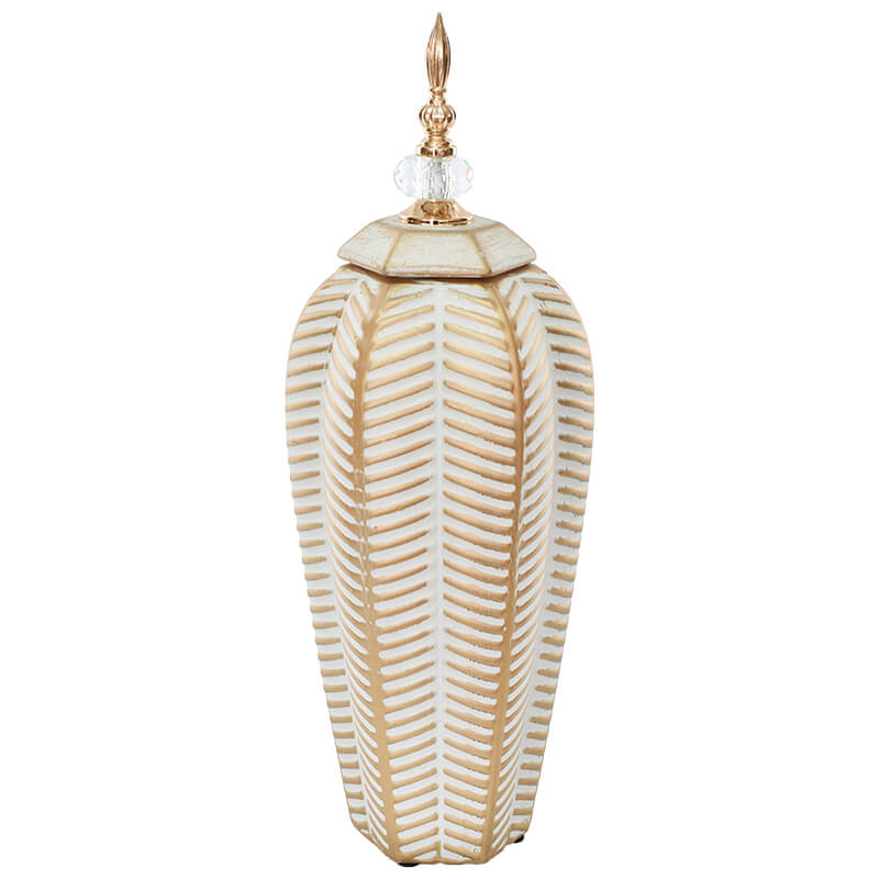 Leaf Ginger Jar with lid (Gold/White) 48 cm