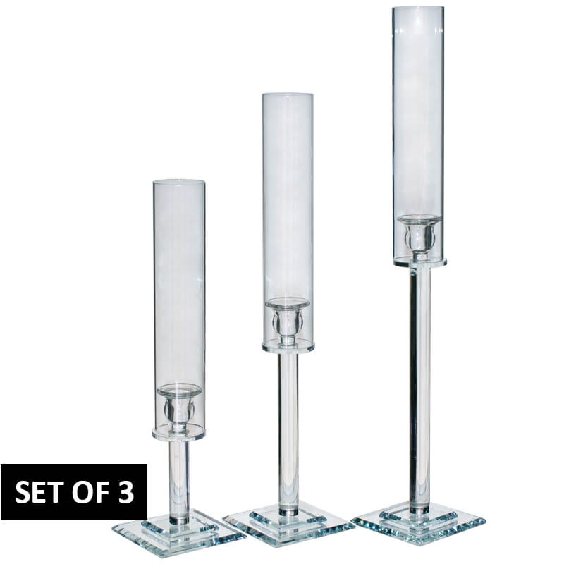 Set of 3 Tall Glass Candle Holders (60/50/40 cm)