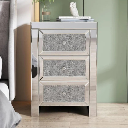 Diamond Shelves 3 Drawer Pedestal (65 H cm) Available in Silver or Rose Gold