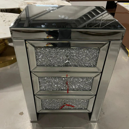 Diamond Shelves 3 Drawer Pedestal (65 H cm) Available in Silver or Rose Gold