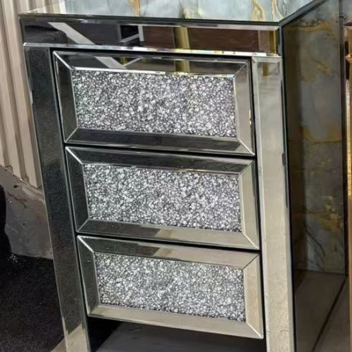 Diamond Shelves 3 Drawer Pedestal (65 H cm) Available in Silver or Rose Gold
