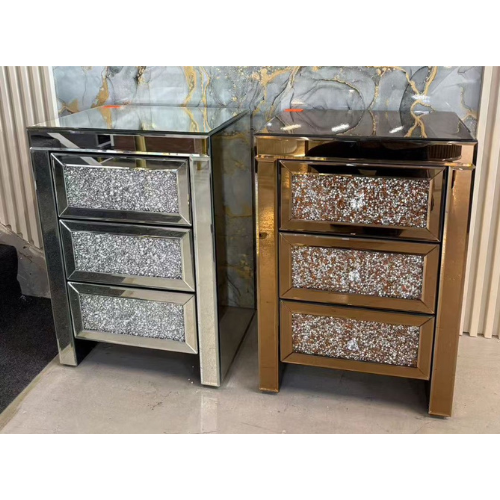 Diamond Shelves 3 Drawer Pedestal (65 H cm) Available in Silver or Rose Gold