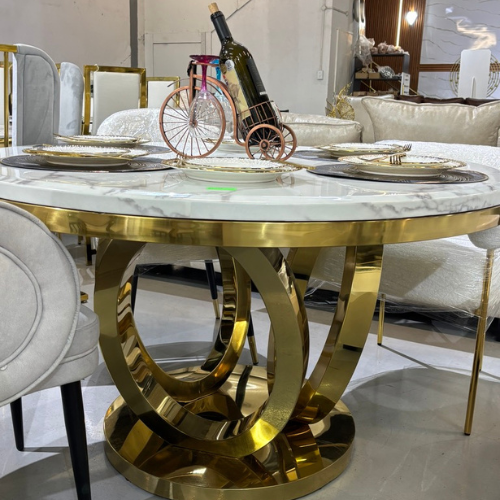 Camellia Marble Dining Table (Gold) 130 cm