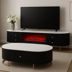 Nova Fireplace Display TV Stand/Plasma Unit (200 cm) with matching Coffee Table (130 cm) Black/Gold