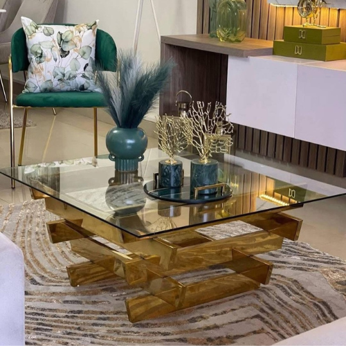 Dahlia Tempered Glass Coffee Table (Gold) 80 cm