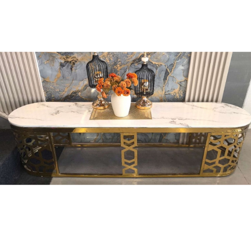 Lea Marble TV Unit/Plasma Stand (Gold) 180 cm