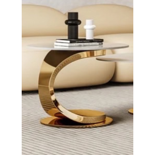 Curved Marble Side Table (Available in Gold or Chrome Black)