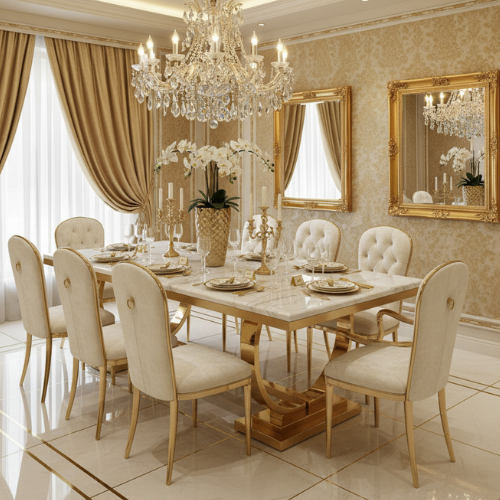 Capri Marble Dining Table (200 cm) Available in Gold or Silver