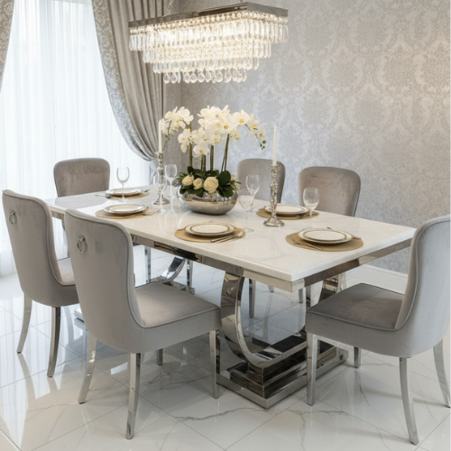 Capri Marble Dining Table (200 cm) Available in Gold or Silver
