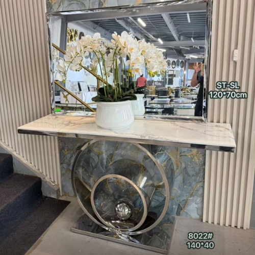 Solar Marble Console Table with matching rectangular Mirror (Available in Gold or Silver)