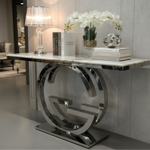 Clarence Marble top Console (Available in Gold or Silver) 140 cm