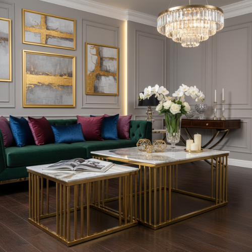 PROMO DEAL - Zeth Nesting Coffee Table Set (Available in Gold or Silver) + RECEIVE 2 X FREE DECOR DUMMY BOOKS!