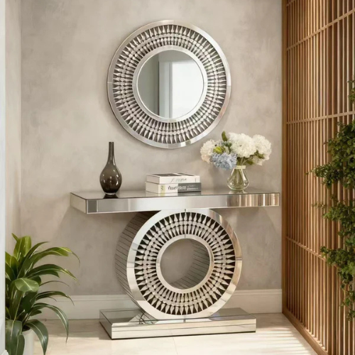 Anubis Mirror Console Table (120 cm) with matching round mirror (80 cm) - Combo Deal